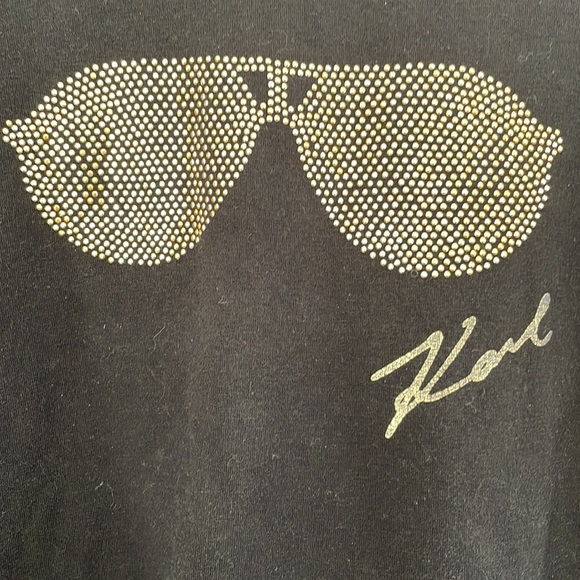 Karl Lagerfeld, Gold Tone Sunglasses on Black long sleeve Top, Size PSmall - Picture 2 of 9